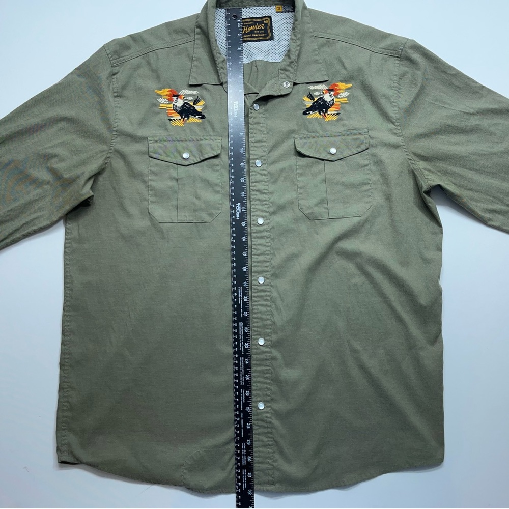 Howler Bros Gaucho SnapShirt Mens Size XL Green Caracaras Hawks Rodeo Vented - Picture 8 of 16